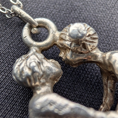 Vintage Boy & Girl Silver Charm Pendant with Pure Silver Necklace Total 6.2g